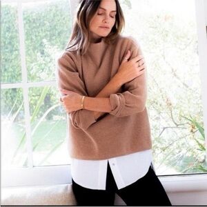 ADAY Sweater Wing It Cashmere Wool Sweatshirt Cowl Neck in Tan Camel
